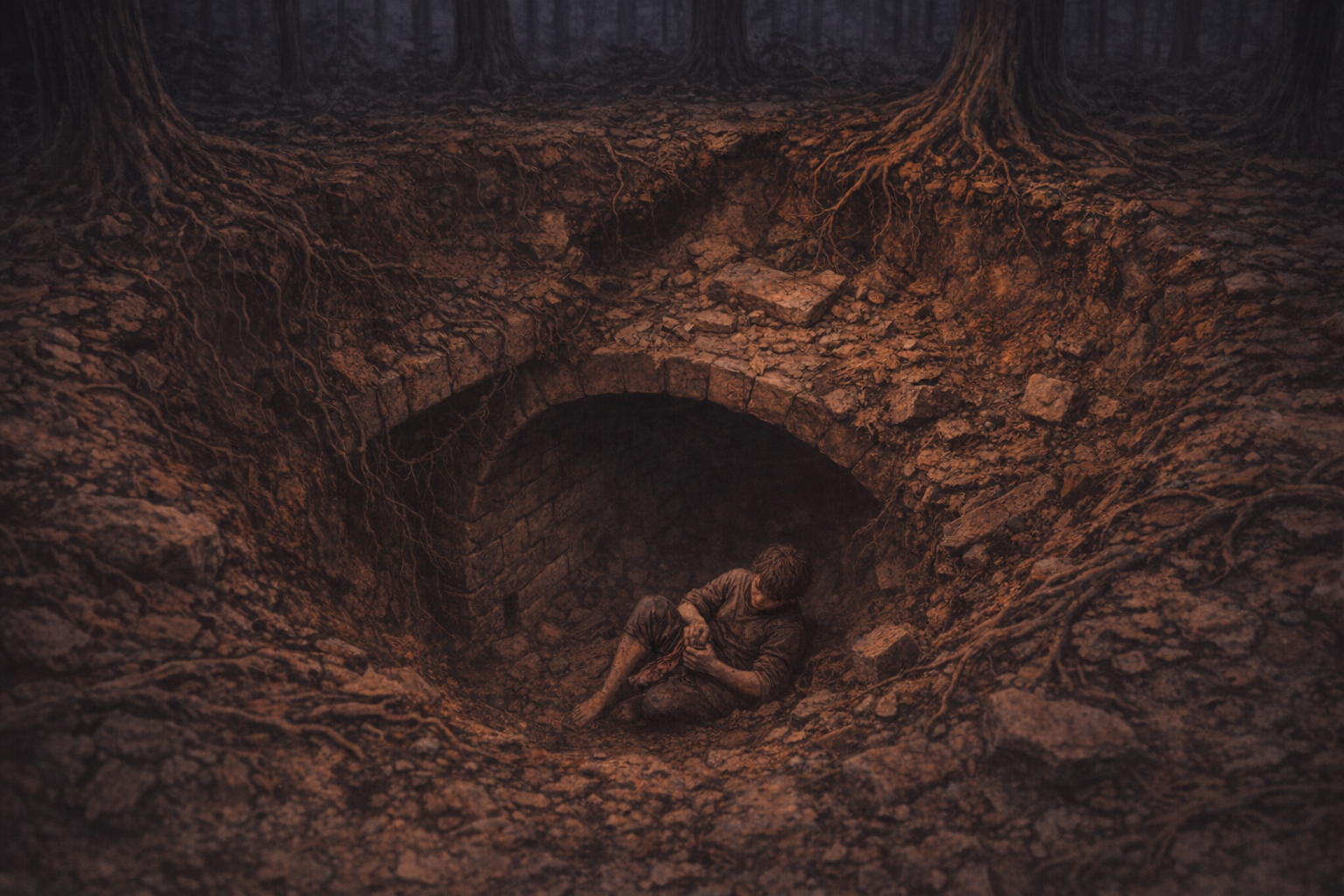 Podziemny tunel odsłonięty przez zawalony grunt